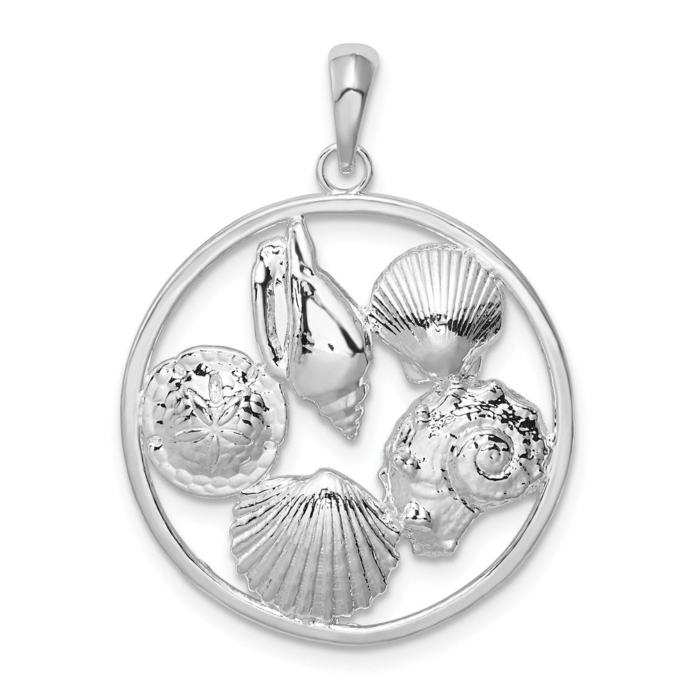 Million Charms 925 Sterling Silver Nautical Sea Life  Charm Pendant, Shell Cluster In Round Frame
