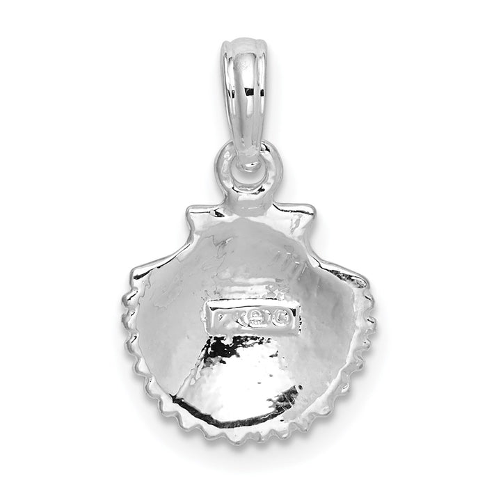 Million Charms 925 Sterling Silver Nautical Sea Life  Charm Pendant, Small Scallop Shell, 2-D Text
