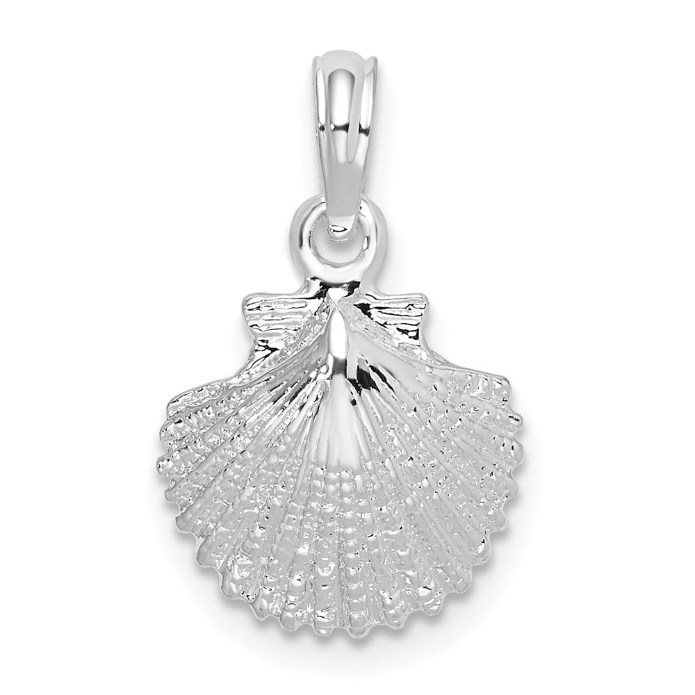 Million Charms 925 Sterling Silver Nautical Sea Life  Charm Pendant, Small Scallop Shell, 2-D Text