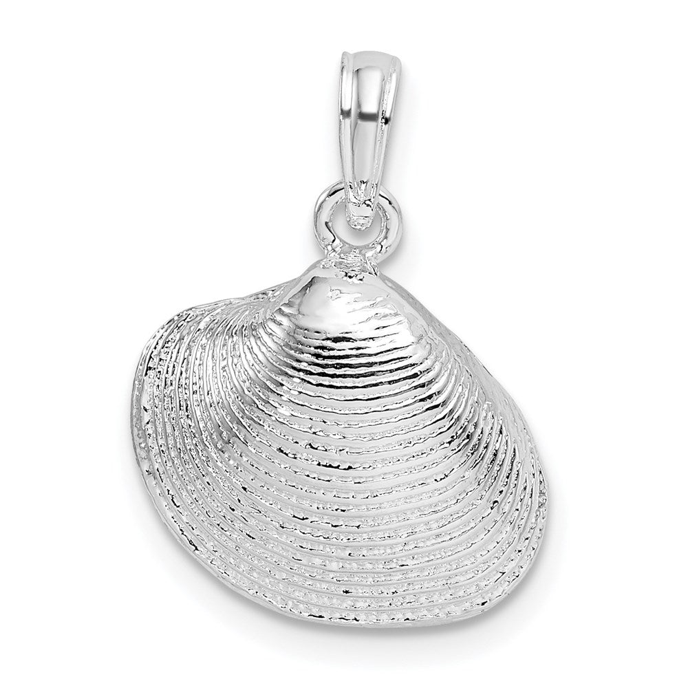 Million Charms 925 Sterling Silver Nautical Sea Life  Charm Pendant, Clam Shell, 2-D