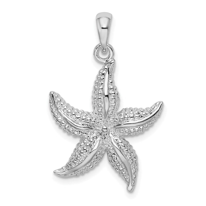 Million Charms 925 Sterling Silver Sea Life Nautical Charm Pendant, Starfish, High Polish & Textured 2-D