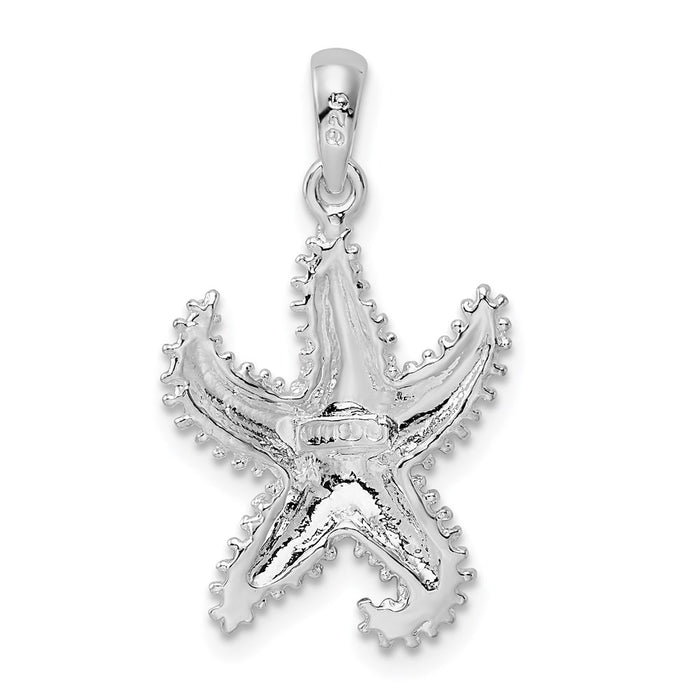 Million Charms 925 Sterling Silver Sea Life Nautical Charm Pendant, Starfish with High Polish & Beaded Texture/2-D