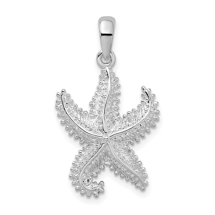 Million Charms 925 Sterling Silver Sea Life Nautical Charm Pendant, Starfish with High Polish & Beaded Texture/2-D