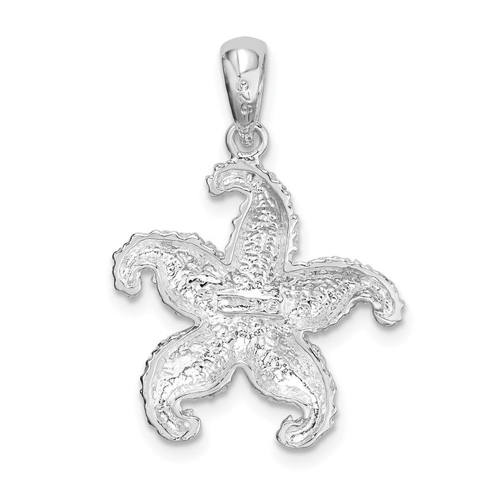 Million Charms 925 Sterling Silver Sea Life Nautical Charm Pendant, Puffed Starfish Pendant, 2-D