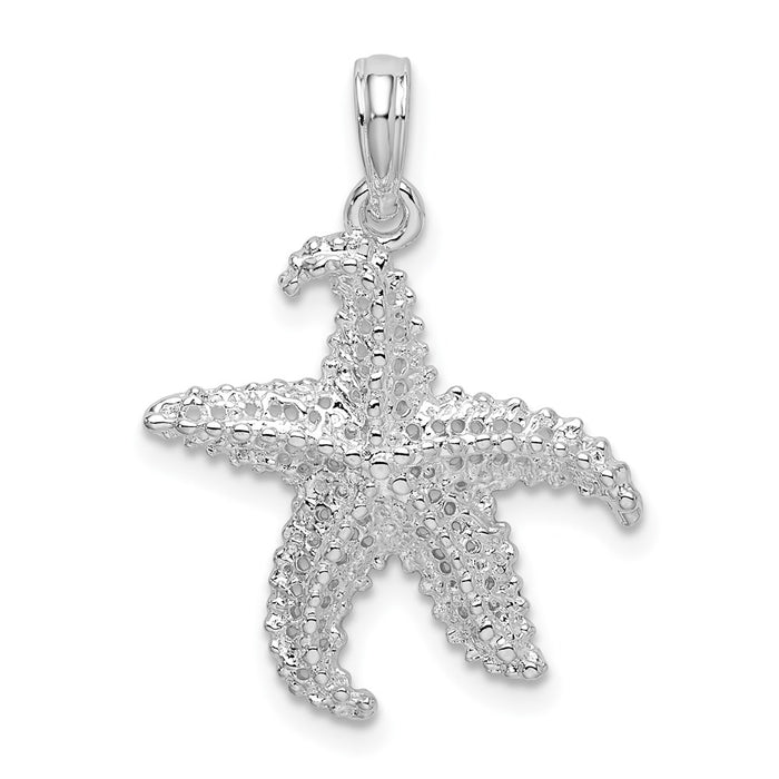 Million Charms 925 Sterling Silver Sea Life Nautical Charm Pendant, Starfish with Small Holes 2-D