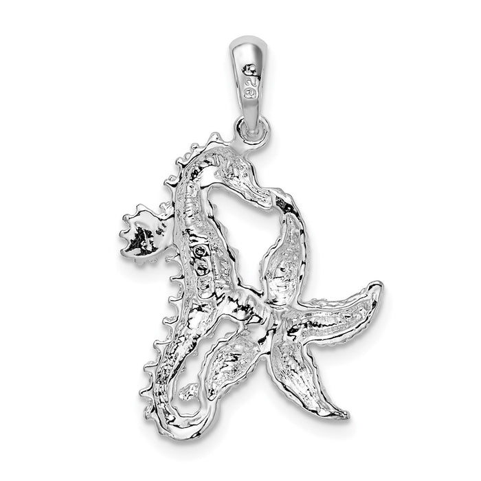 Million Charms 925 Sterling Silver Sea Life Nautical Charm Pendant, Starfish & Seahorse