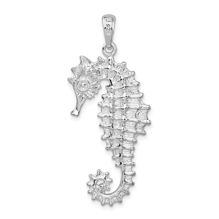 Million Charms 925 Sterling Silver Nautical Sea Life Charm Pendant, 3-D Seahorse, Textured