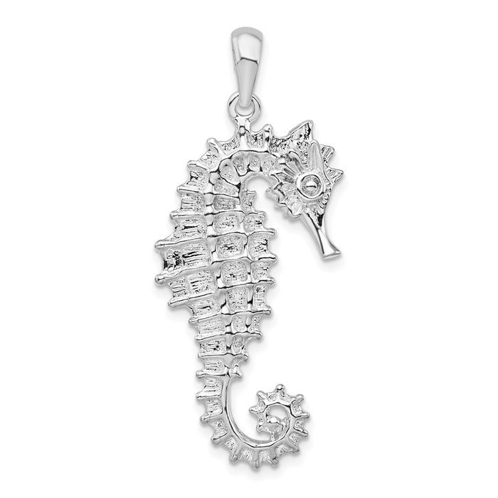 Million Charms 925 Sterling Silver Nautical Sea Life Charm Pendant, 3-D Seahorse, Textured
