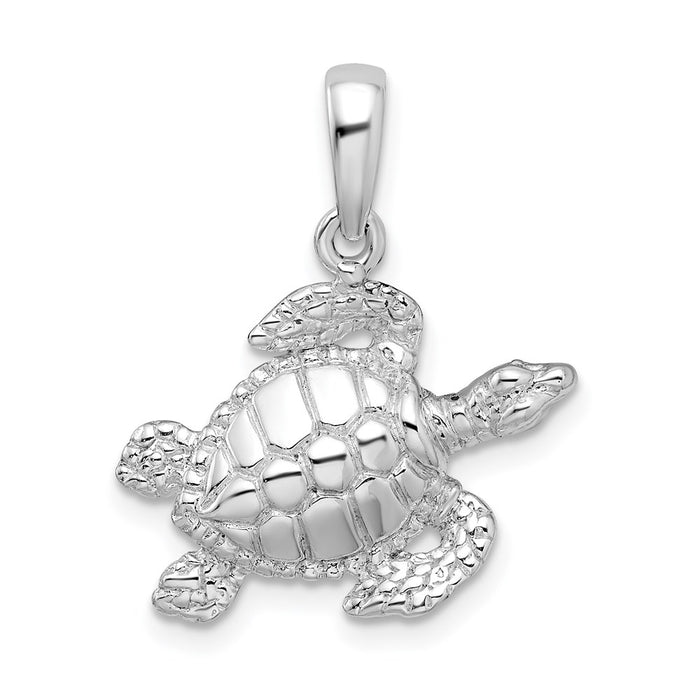 Million Charms 925 Sterling Silver Animal   Charm Pendant, Sea Turtle, High Polish & Textured