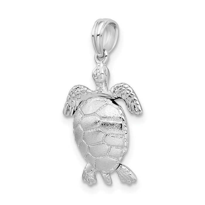 Million Charms 925 Sterling Silver Animal   Charm Pendant, 3-D Moveable Sea Turtle, Satin Belly