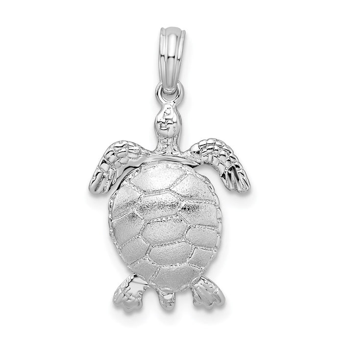Million Charms 925 Sterling Silver Animal   Charm Pendant, 3-D Moveable Sea Turtle, Satin Belly