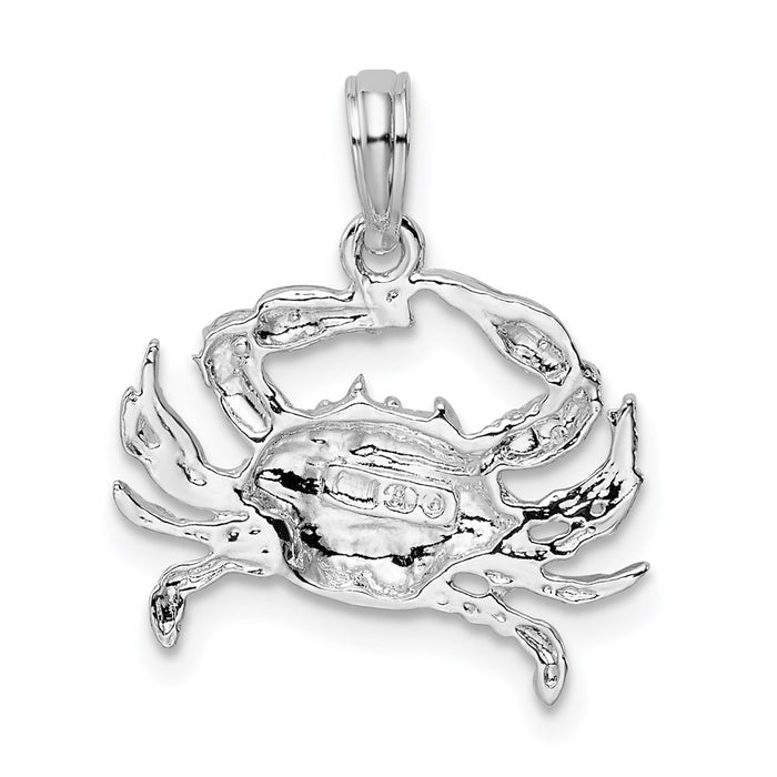 Million Charms 925 Sterling Silver Nautical Sea Life  Charm Pendant, Blue Crab, 2-D