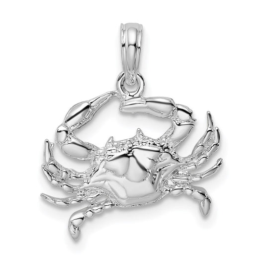 Million Charms 925 Sterling Silver Nautical Sea Life  Charm Pendant, Blue Crab, 2-D