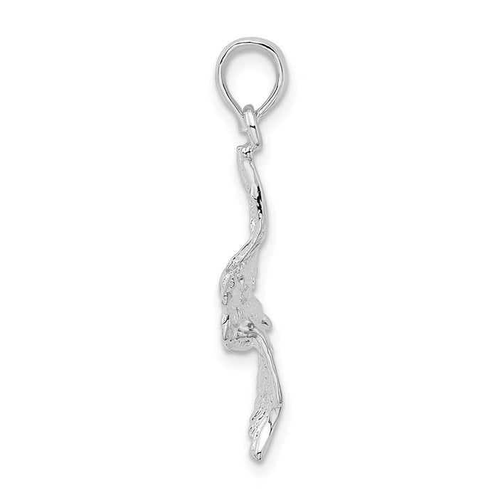 Million Charms 925 Sterling Silver Animal Bird  Charm Pendant, 3-D Pelican Flying