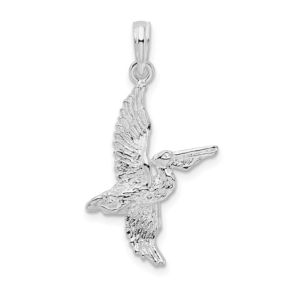 Million Charms 925 Sterling Silver Animal Bird  Charm Pendant, 3-D Pelican Flying