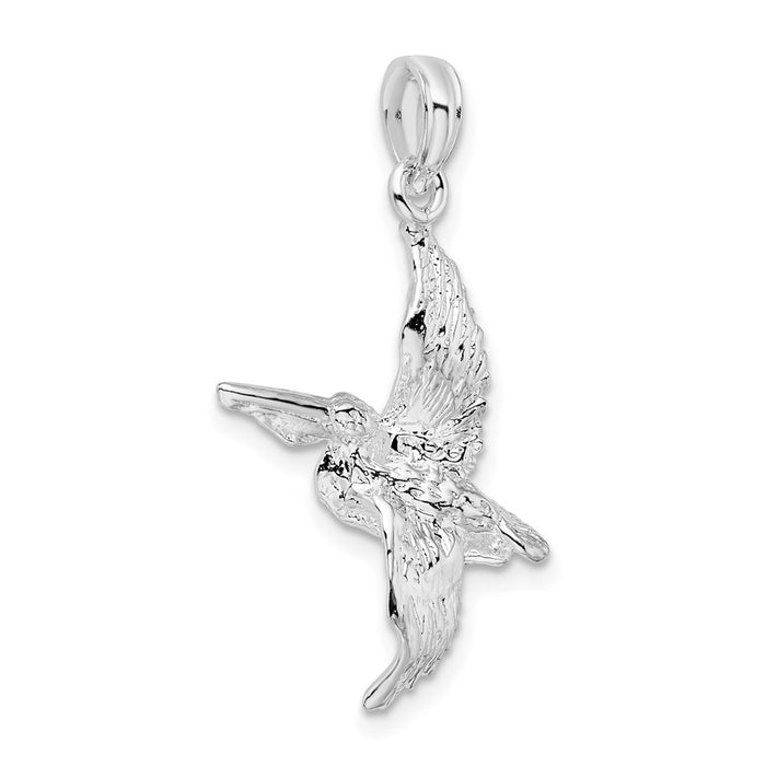 Million Charms 925 Sterling Silver Animal Bird  Charm Pendant, 3-D Pelican Flying