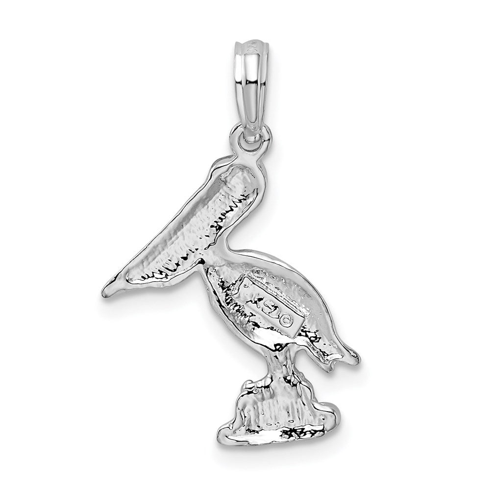 Million Charms 925 Sterling Silver Animal Bird  Charm Pendant, Small Pelican Standing, 2-D