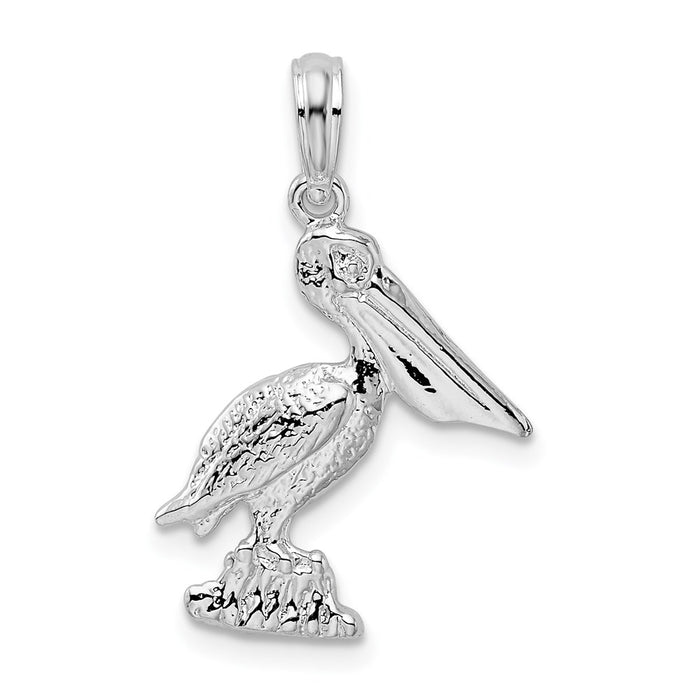 Million Charms 925 Sterling Silver Animal Bird  Charm Pendant, Small Pelican Standing, 2-D