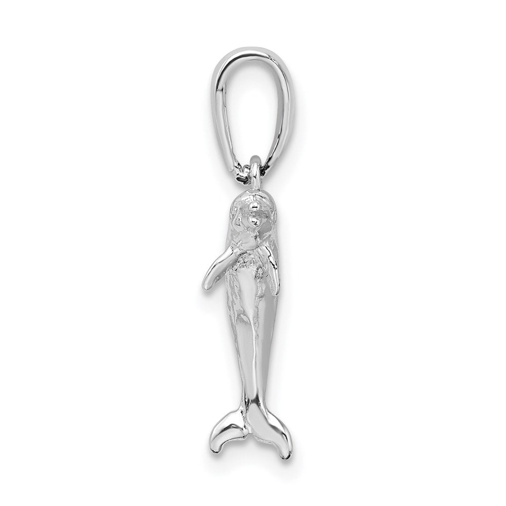 Million Charms 925 Sterling Silver Nautical Sea Life  Charm Pendant, Small 3-D Dolphin Jumping, High Polish & Text