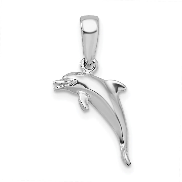 Million Charms 925 Sterling Silver Nautical Sea Life  Charm Pendant, Small 3-D Dolphin Jumping, High Polish & Text