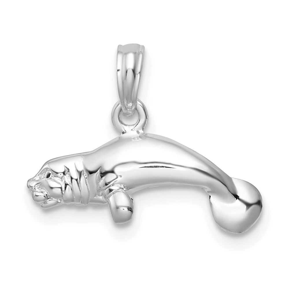 Million Charms 925 Sterling Silver Charm Pendant, 3-D Manatee Swimming, High Polish