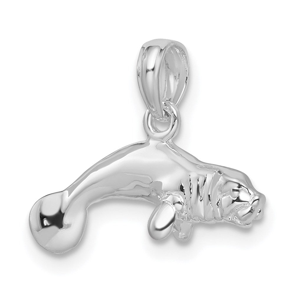 Million Charms 925 Sterling Silver Charm Pendant, 3-D Manatee Swimming, High Polish