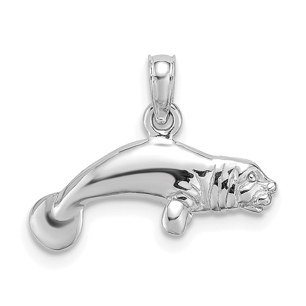Million Charms 925 Sterling Silver Charm Pendant, 3-D Manatee Swimming, High Polish