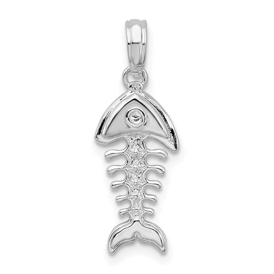 Million Charms 925 Sterling Silver Sea Life Nautical Charm Pendant, 3-D Fishbone Pendant, High Polish
