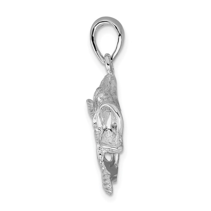 Million Charms 925 Sterling Silver Sea Life Nautical Charm Pendant, Bass Fish Jumping, 2-D