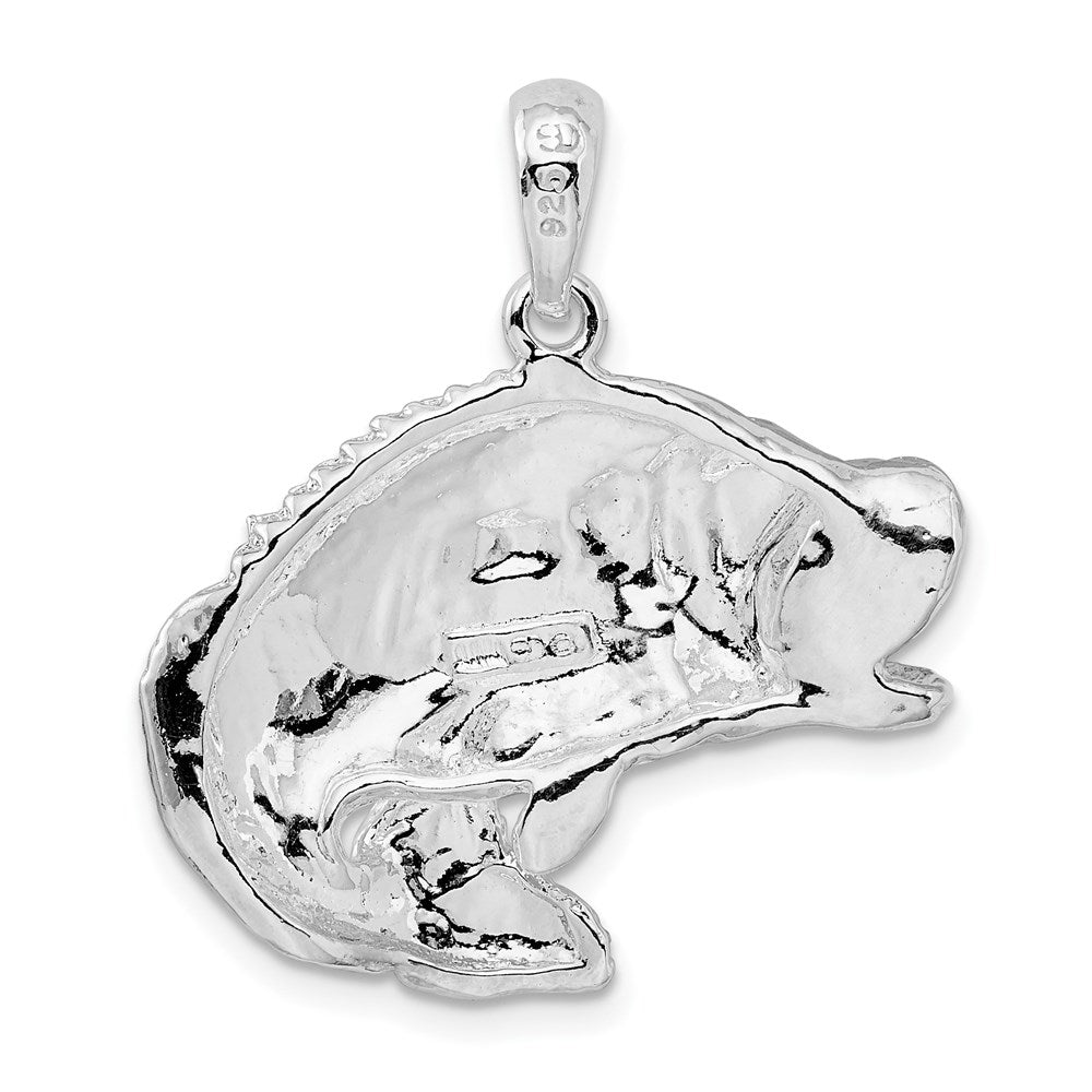 Million Charms 925 Sterling Silver Sea Life Nautical Charm Pendant, Bass Fish Jumping, 2-D