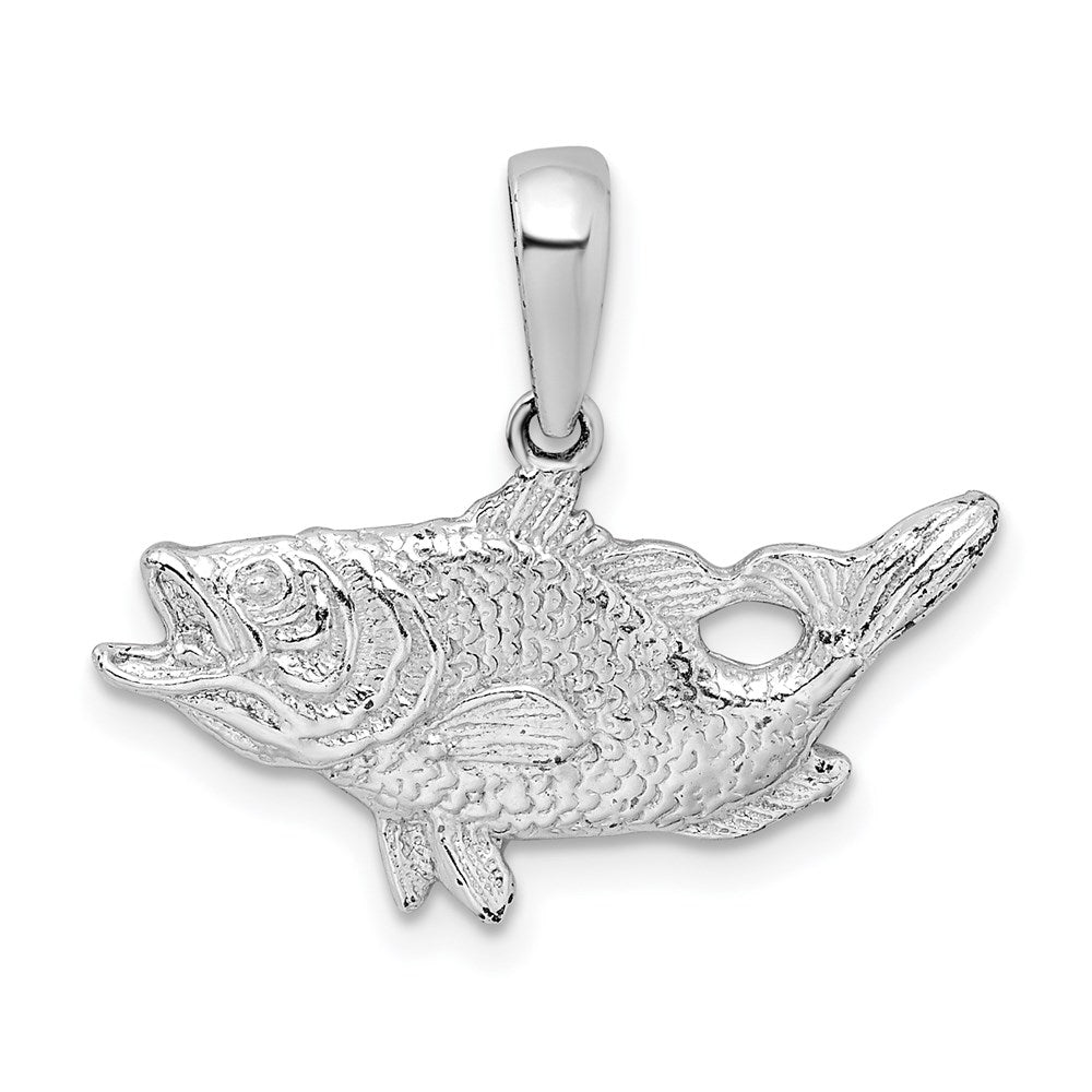 Million Charms 925 Sterling Silver Sea Life Nautical Charm Pendant, Open Mouth Bass Fish