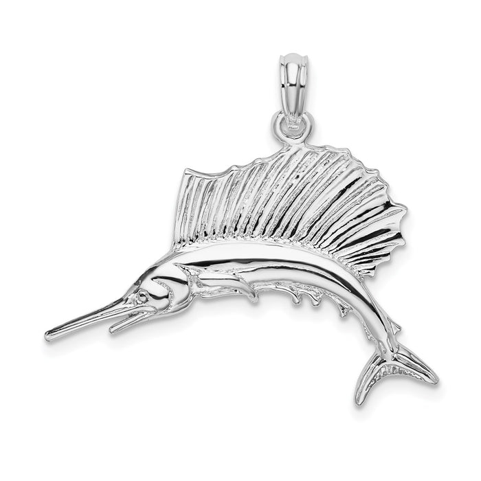 Million Charms 925 Sterling Silver Sea Life Nautical Charm Pendant, Sailfish, High Polish