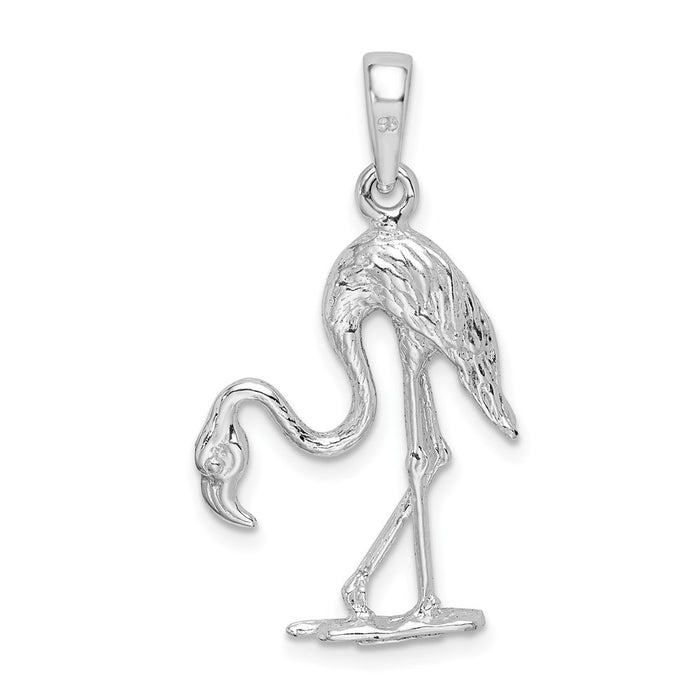 Million Charms 925 Sterling Silver Animal Charm Pendant, 3-D Flamingo, Textured