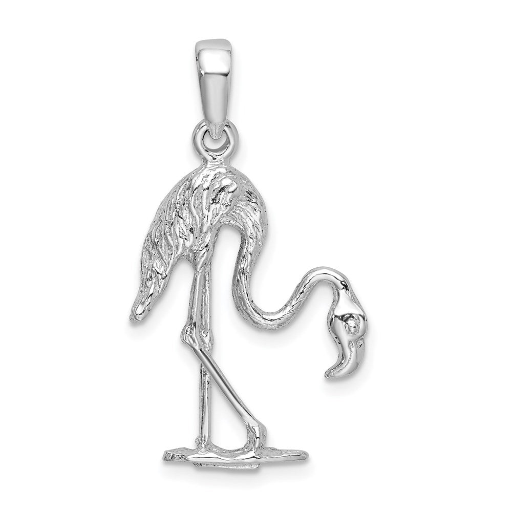 Million Charms 925 Sterling Silver Animal Charm Pendant, 3-D Flamingo, Textured