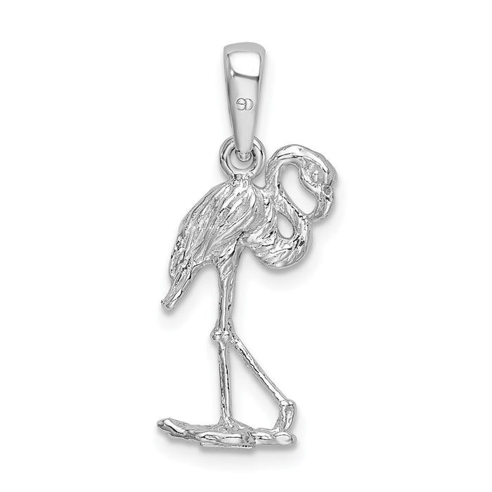 Million Charms 925 Sterling Silver Animal Charm Pendant, Small 3-D Flamingo with Head Up