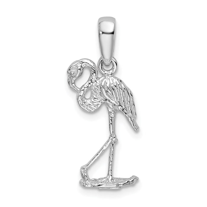 Million Charms 925 Sterling Silver Animal Charm Pendant, Small 3-D Flamingo with Head Up