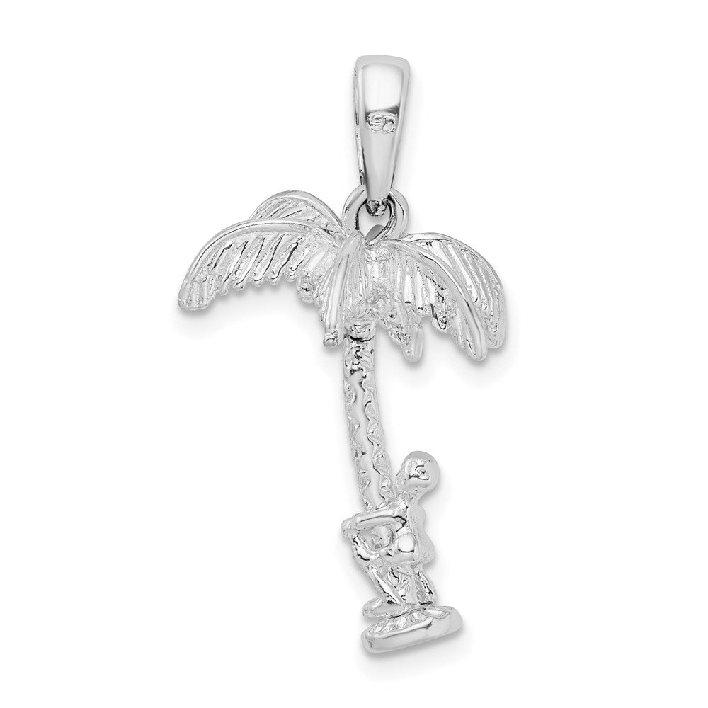 Million Charms 925 Sterling Silver Nautical Coastal Charm Pendant, 3-D Palm Tree with Moveable Man