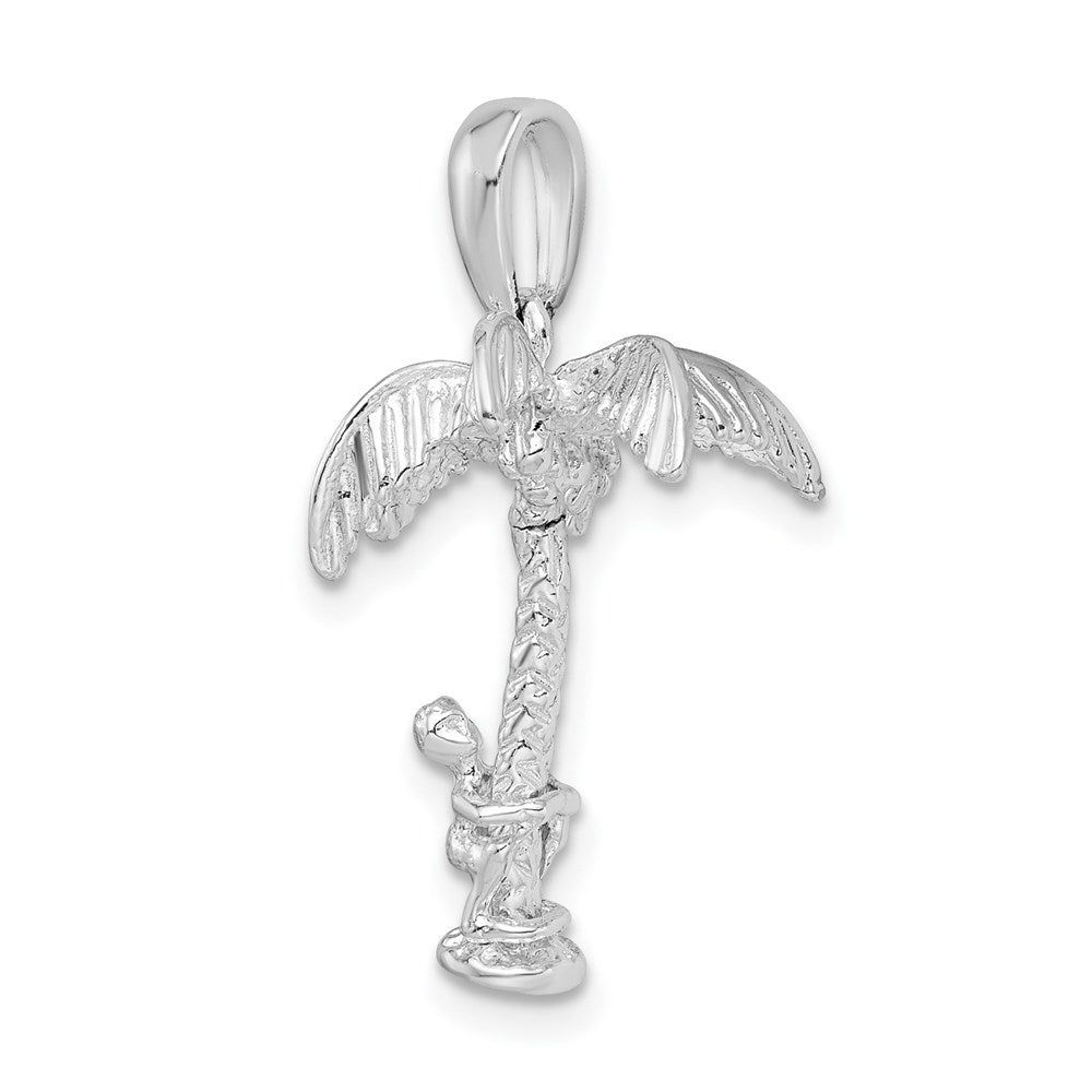 Million Charms 925 Sterling Silver Nautical Coastal Charm Pendant, 3-D Palm Tree with Moveable Man