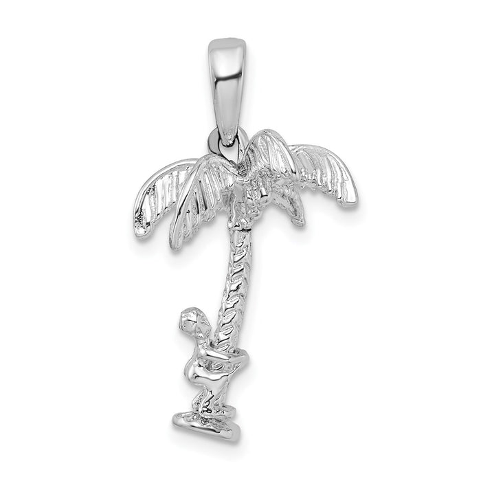 Million Charms 925 Sterling Silver Nautical Coastal Charm Pendant, 3-D Palm Tree with Moveable Man