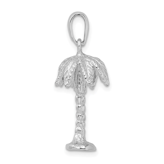 Million Charms 925 Sterling Silver Nautical Coastal Charm Pendant, 3-D Palm Tree, Textured