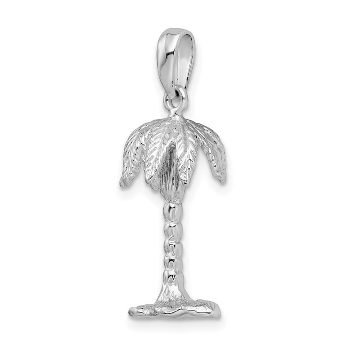 Million Charms 925 Sterling Silver Nautical Coastal Charm Pendant, 3-D Palm Tree, Textured