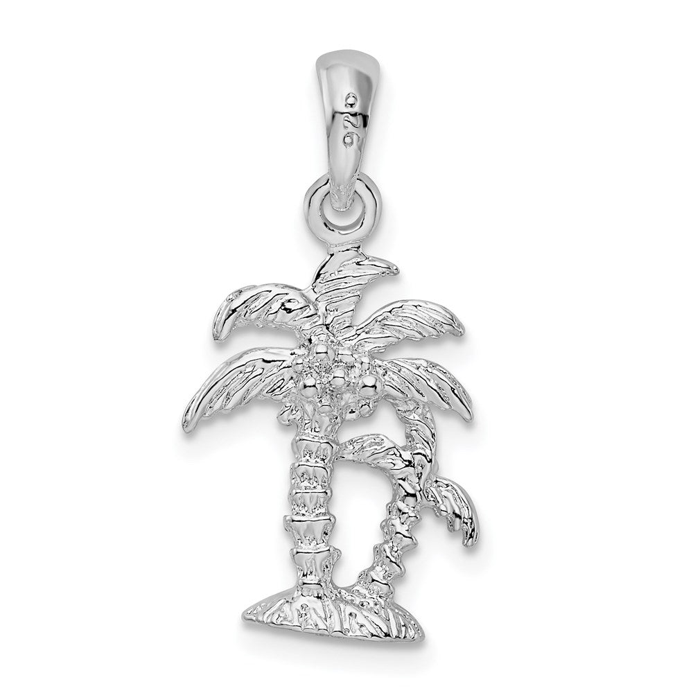 Million Charms 925 Sterling Silver Nautical Coastal Charm Pendant, 3-D Double Palm Trees, Textured