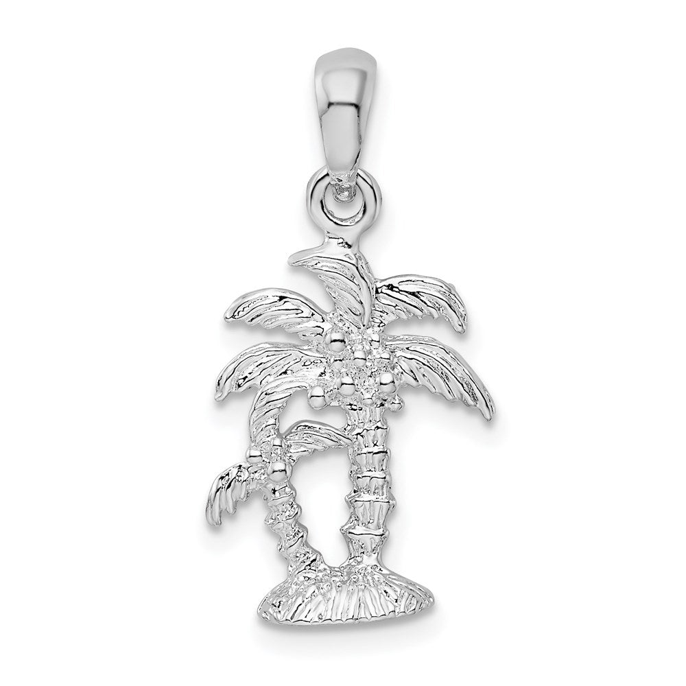 Million Charms 925 Sterling Silver Nautical Coastal Charm Pendant, 3-D Double Palm Trees, Textured