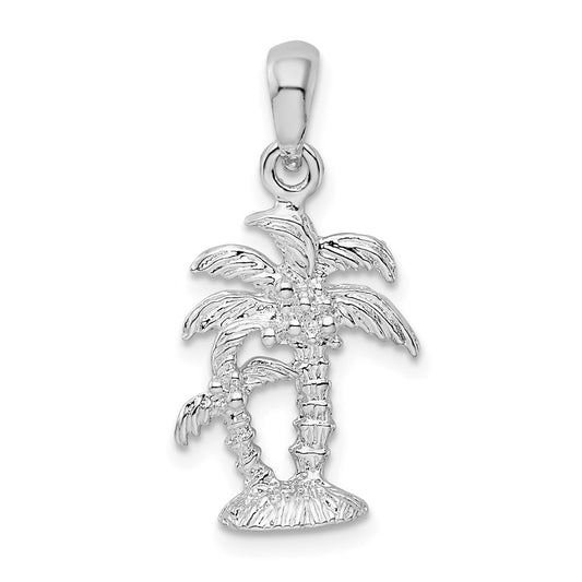 Million Charms 925 Sterling Silver Nautical Coastal Charm Pendant, 3-D Double Palm Trees, Textured