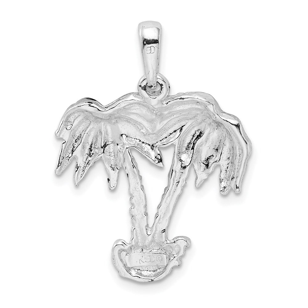 Million Charms 925 Sterling Silver Nautical Coastal Charm Pendant, Double Palm Trees, 2-D