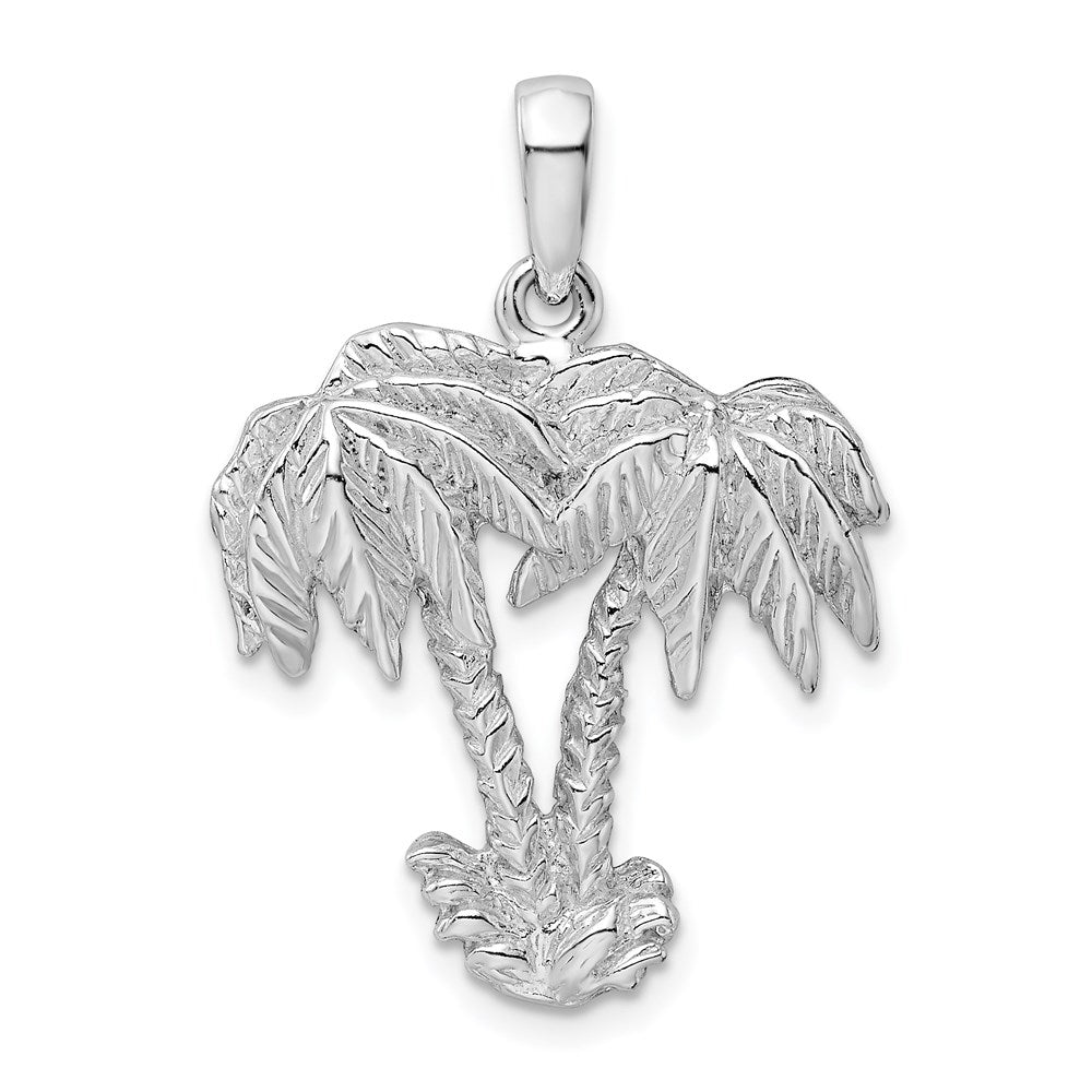 Million Charms 925 Sterling Silver Nautical Coastal Charm Pendant, Double Palm Trees, 2-D