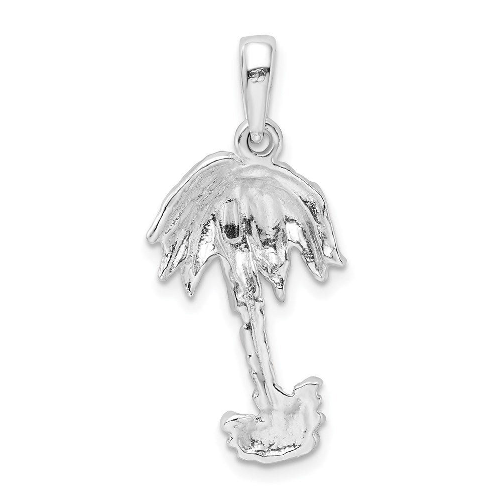 Million Charms 925 Sterling Silver Nautical Coastal Charm Pendant, Single Palm Tree, Textured, 2-D
