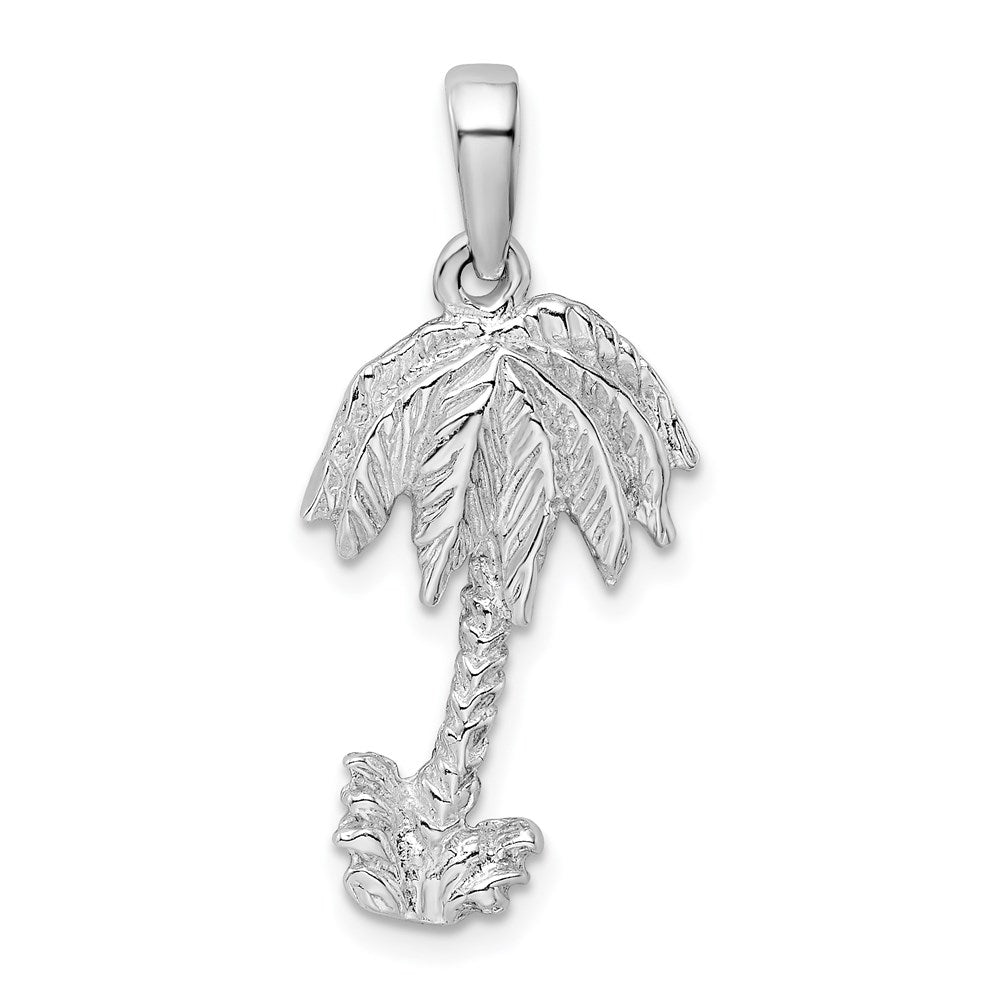 Million Charms 925 Sterling Silver Nautical Coastal Charm Pendant, Single Palm Tree, Textured, 2-D