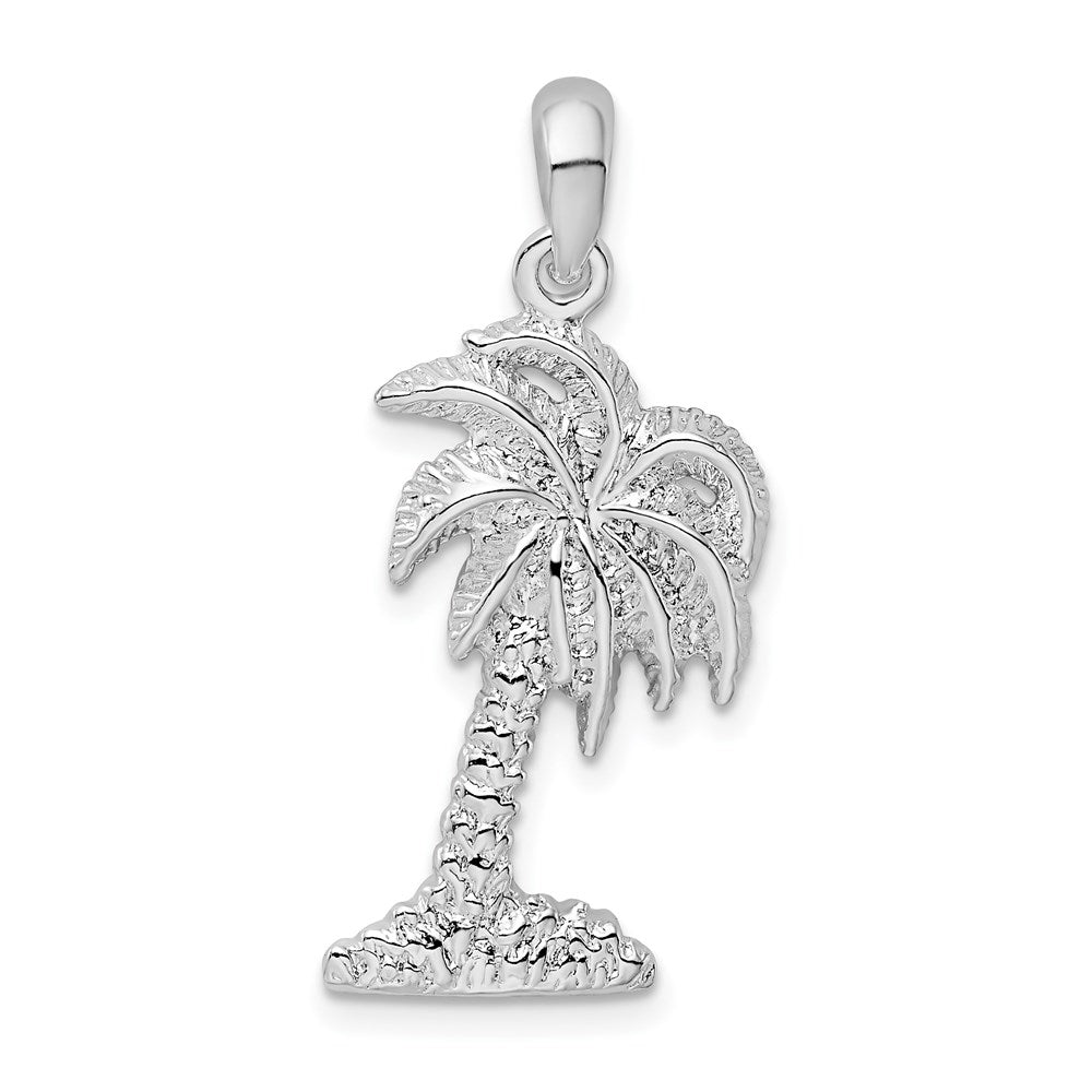 Million Charms 925 Sterling Silver Nautical Coastal Charm Pendant, Small Palmetto Tree, 2-D - Palm Tree
