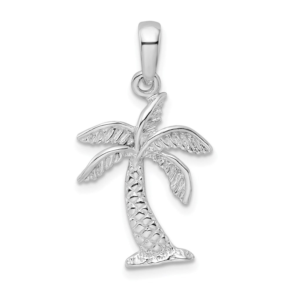 Million Charms 925 Sterling Silver Nautical Coastal Charm Pendant, Palm Tree with Palms & Textured Trunk